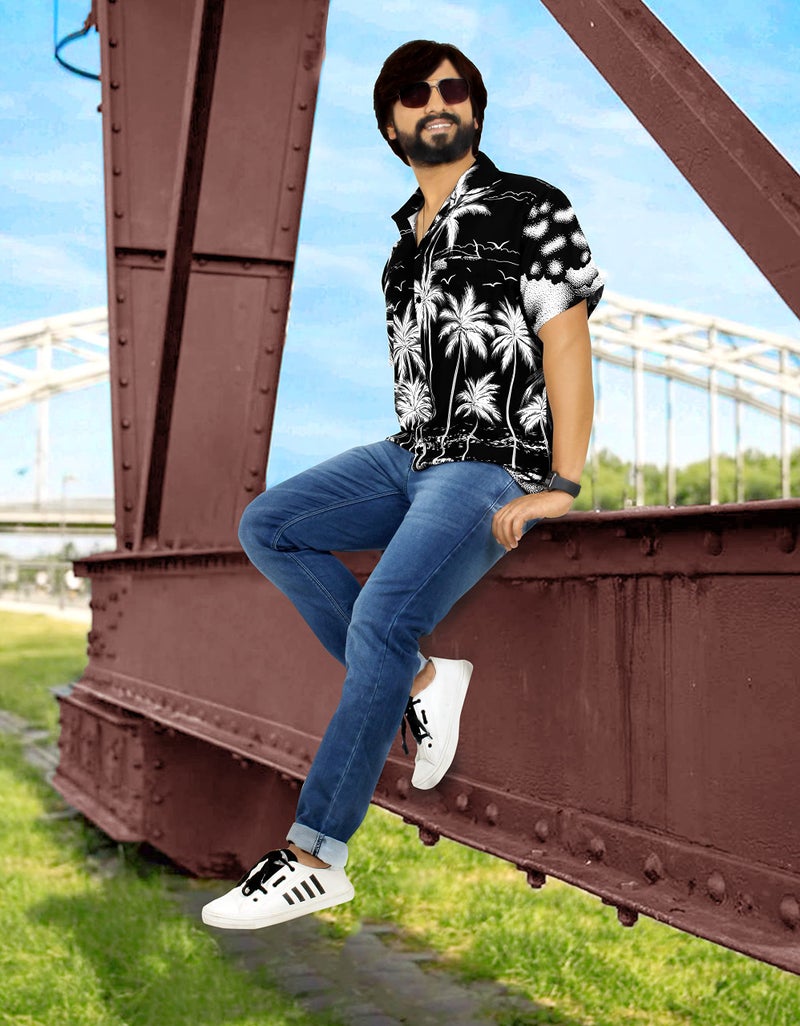 LA LEELA Mens Hawaiian Shirts Short Sleeve Button Down Shirt Men's Casual Shirts Vacation Tropical Beach Party Shirts for Men Funny XL Palm Tree Black - Image 2